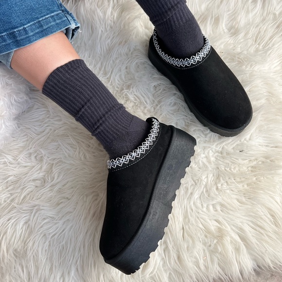 Black Faux Fur Lined Platform Bootie - Picture 4 of 15